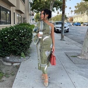 Zara Limited Edition Linen ZW Collection printed asymmetric dress